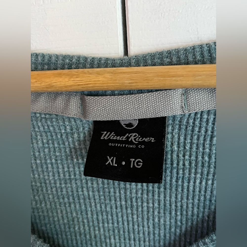 Women's Long Sleeve Waffle Henley Top - Green - Picture 2 of 3